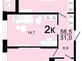 Продается 2-комнатная квартира ЖК Горячий, литера 3, 56.5  м², 6921250 рублей