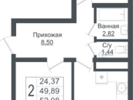 Продается 2-комнатная квартира ЖК Зеленый театр, литера 1, 52.08  м², 7874496 рублей