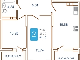 Продается 2-комнатная квартира ЖК Хорошая погода-2, литера 2, 61.1  м², 5804500 рублей