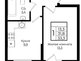 Продается 1-комнатная квартира ЖК Клубный квартал Европа 6, литера 6, 33.3  м², 6815844 рублей