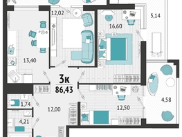 Продается 3-комнатная квартира ЖК Форт Адмирал, дом 1, 85.15  м², 11328000 рублей