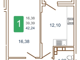 Продается 1-комнатная квартира ЖК Хорошая погода, литера 2, 43.9  м², 5707000 рублей