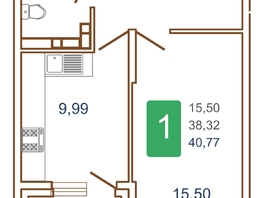 Продается 1-комнатная квартира ЖК Хорошая погода-2, литера 1, 40.77  м², 5300100 рублей