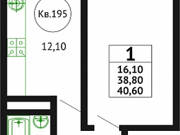 Продается 1-комнатная квартира ЖК Грин Парк, литер 3, 38.8  м², 4190400 рублей