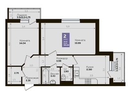 Продается 2-комнатная квартира ЖК Левада, литера 8, 63.7  м², 8843407 рублей