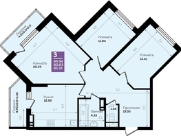 Продается 3-комнатная квартира ЖК Левада, литера 7, 80.9  м², 10874902 рублей