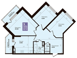 Продается 3-комнатная квартира ЖК Левада, литера 7, 81.4  м², 10851678 рублей