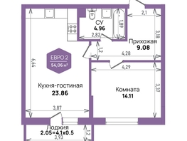 Продается 1-комнатная квартира ЖК Левада, литера 6, 54.06  м², 7792850 рублей