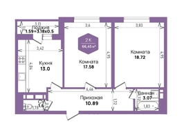 Продается 2-комнатная квартира ЖК Левада, литера 6, 66.45  м², 9223312 рублей