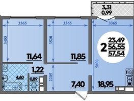 Продается 2-комнатная квартира ЖК Город у моря, литера 21, 57.54 м², 8993502 рублей