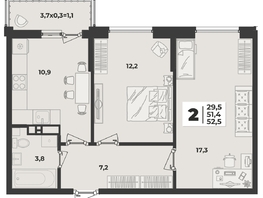 Продается 2-комнатная квартира ЖК Лето, литера 1.2, 52.5 м², 7375000 рублей