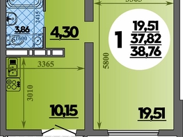 Продается 1-комнатная квартира ЖК Город у моря, литера 21, 38.76 м², 6721000 рублей
