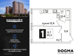 Продается 1-комнатная квартира ЖК Самолет, литера 65, 35.3  м², 4986655 рублей