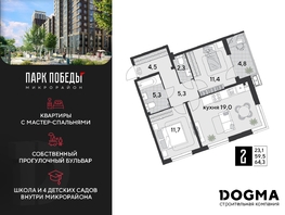 Продается 2-комнатная квартира ЖК Парк Победы 2, литера 19, 64.3 м², 9870050 рублей