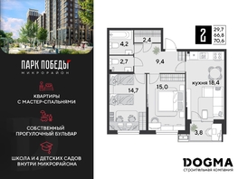 Продается 2-комнатная квартира ЖК Парк Победы 2, литера 30, 70.6 м², 10590000 рублей