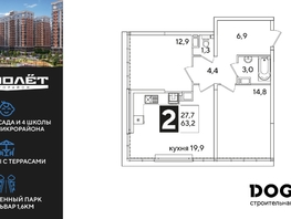Продается 2-комнатная квартира ЖК Самолет, литера 57, 63.2 м², 10567040 рублей