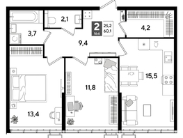 Продается 2-комнатная квартира ЖК DOGMA PARK (Догма парк), литера 19, 59.3 м², 9161850 рублей