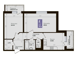 Продается 2-комнатная квартира ЖК Левада, литера 8, 63.1 м², 7318228 рублей