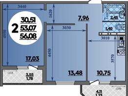 Продается 2-комнатная квартира ЖК Восточный, литера 12, 56.08 м², 6752032 рублей