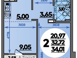 Продается 2-комнатная квартира ЖК Молодежный 2, литера 12, 34.01 м², 4860029 рублей