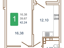 Продается 1-комнатная квартира ЖК Хорошая погода, литера 2, 43.8 м², 5913000 рублей