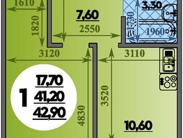 Продается 1-комнатная квартира ЖК Парк у дома, литера 7.1, 42.9  м², 7769190 рублей