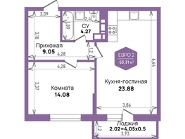 Продается 1-комнатная квартира ЖК Левада, литера 6, 53.31 м², 7417043 рублей