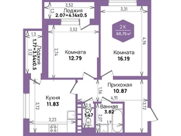 Продается 2-комнатная квартира ЖК Левада, литера 6, 60.75  м², 8267283 рублей