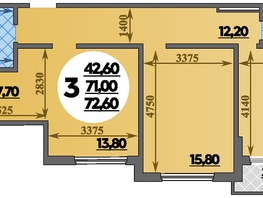 Продается 3-комнатная квартира ЖК Парк у дома, литера 7.2, 72.6 м², 11449999 рублей