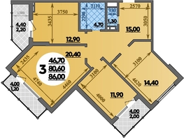 Продается 3-комнатная квартира ЖК Парк у дома, литера 7.2, 86 м², 15030000 рублей