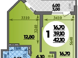 Продается 1-комнатная квартира ЖК Парк у дома, литера 7.2, 42.1 м², 7410000 рублей