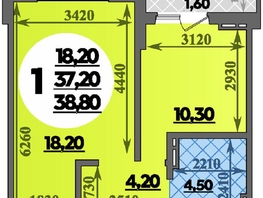Продается 1-комнатная квартира ЖК Парк у дома, литера 7.2, 38.8 м², 7079999 рублей