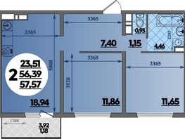 Продается 2-комнатная квартира ЖК Восточный, литера 2, 57.57  м², 8174979 рублей