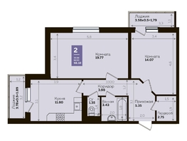 Продается 2-комнатная квартира ЖК Левада, литера 8, 62.9 м², 7295032 рублей