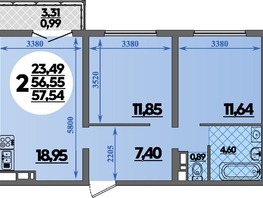 Продается 2-комнатная квартира ЖК Город у моря, литера 8, 57.54 м², 9643704 рублей