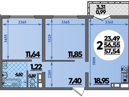 Продается 2-комнатная квартира ЖК Город у моря, литера 21, 57.54 м², 8527999 рублей