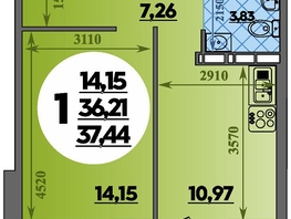 Продается 1-комнатная квартира ЖК Восточный, литера 37, 37.44  м², 5054999 рублей