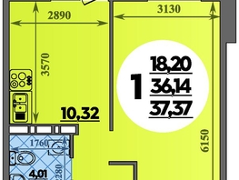 Продается 1-комнатная квартира ЖК Восточный, литера 37, 37.37  м², 5116999 рублей