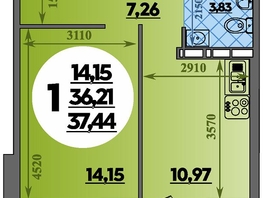 Продается 1-комнатная квартира ЖК Восточный, литера 37, 37.44  м², 5081000 рублей