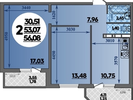 Продается 2-комнатная квартира ЖК Восточный, литера 37, 56.08  м², 6662999 рублей