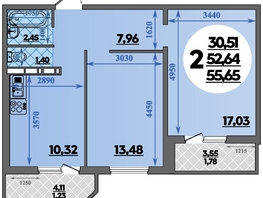 Продается 2-комнатная квартира ЖК Восточный, литера 37, 55.65  м², 6604999 рублей