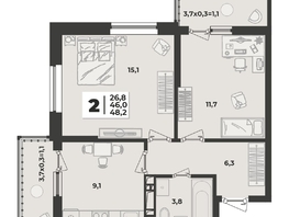 Продается 2-комнатная квартира ЖК Лето, литера 1.6, 48.2  м², 7399600 рублей