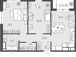 Продается 2-комнатная квартира ЖК Все Свои VIP, литера 8, 61.05  м², 14957250 рублей