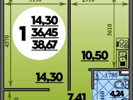 Продается 1-комнатная квартира ЖК Молодежный 2, литера 14, 38.67 м², 5471805 рублей