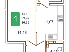 Продается 1-комнатная квартира ЖК Хорошая погода, литера 2, 36.1 м², 4873500 рублей