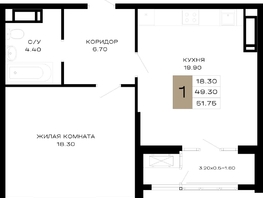 Продается 1-комнатная квартира ЖК Сердце, 51.75 м², 20182500 рублей