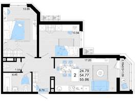 Продается 2-комнатная квартира ЖК Фонтаны, литер 19, 55.86 м², 9775500 рублей