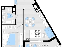 Продается 1-комнатная квартира ЖК Фонтаны, литер 19, 43.38  м², 7374600 рублей
