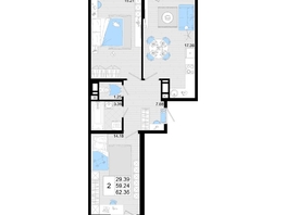 Продается 2-комнатная квартира ЖК Фонтаны, литер 19, 62.36 м², 10913000 рублей