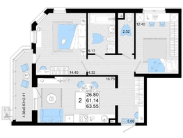 Продается 2-комнатная квартира ЖК Фонтаны, литер 19, 63.55 м², 10485750 рублей